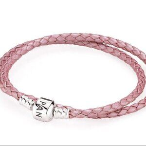Pandora Pink Leather Double Braided Charm Bracelet